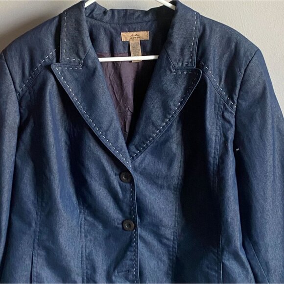 I.E. Woman Denim Blazer/Jacket-Dark Wash-3 Button Closure-Blue-22W-GUC - Picture 3 of 10